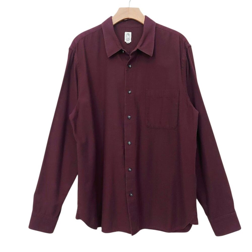 Kato By Hiroshi Kato Flannel Shirt Mens XL Burgundy Cotton Long Sleeve Soft